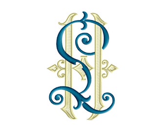 J and H #4 Two-Letter Monogram Machine  Embroidery Design in 5 Sizes - for 4" x 4" and 5" x 7" hoops