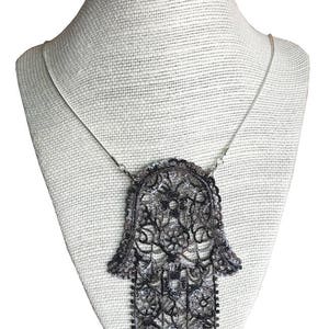 Black and White Lace Necklace - Unique Look - Hamsa Necklace - Gift Under 30.00 - Monochrome Style Bib Necklace