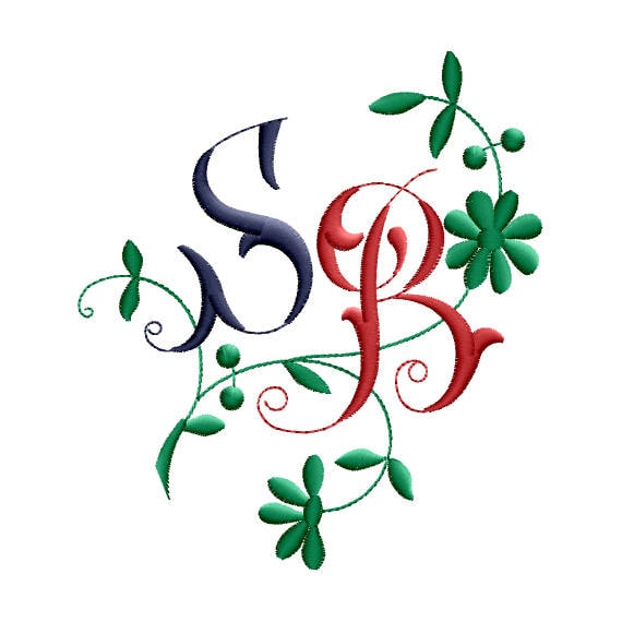 B and S 4 Two-letter Monogram Machine Embroidery Design in 6  display picture 3