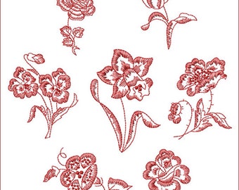 Redwork Floral 7 Machine Embroidery Designs for 5"x7" hoop  D2110