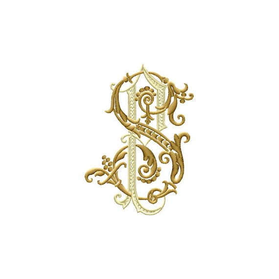 P and S 5 Two-letter Monogram Machine Embroidery Design in 5 Sizes