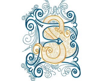 E and S or S and E #4 Two-Letter Monogram Combination  Machine  Embroidery Design in 5 Sizes - for 4" x 4",  5"x 7"  and 7" х 8" hoops