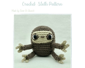 Crochet Sloth Pattern, Amigurumi Sloth Pattern, Stuffed Toy, DIY Sloth Plush, PDF Digital Download Crochet Pattern, three toed sloth plushie
