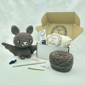Eco friendly crochet bat kit, amigurumi plush pattern, homemade bat toy, DIY bat, eco friendly craft kit, beginner crochet pattern