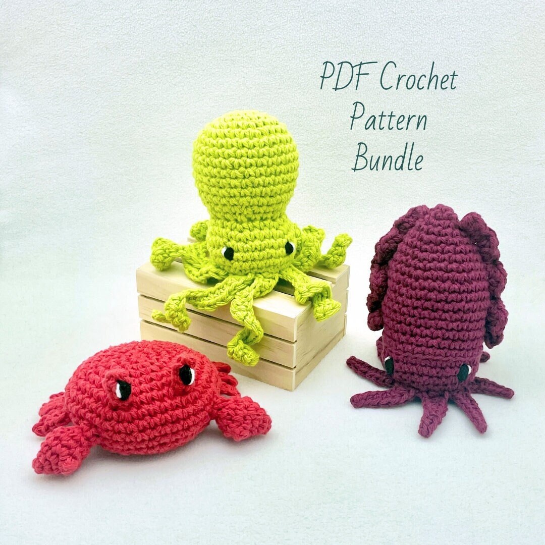 Amigurumi Crochet Pattern Bundle: Crab, Octopus, Cuttlefish (PDF ...