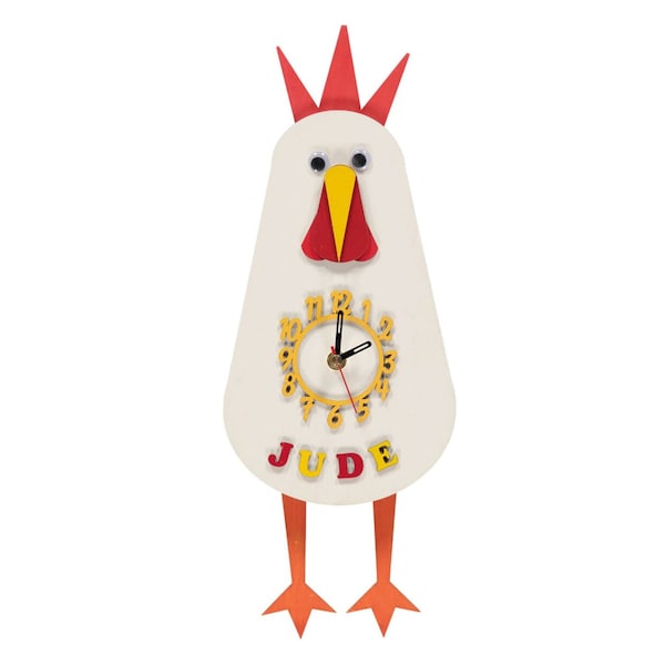Horloge pour enfant à pendule en bois personnalisée au poulet