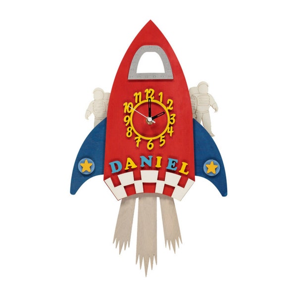 Rocket Personalised Wooden Pendulum Children's Clock