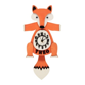 Fox Personalised Wooden Pendulum Children's Clock