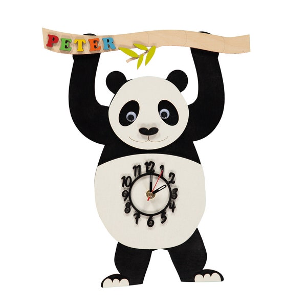 Panda Personalisierte hölzerne Pendel Kinderuhr
