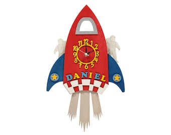 Rocket Personalised Wooden Pendulum Children's Clock