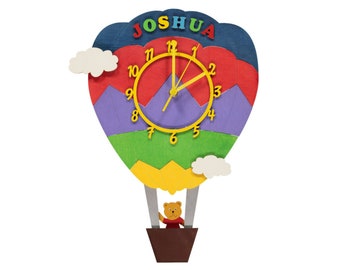 Hot Air Balloon Personalised Wooden Pendulum Children's Clock