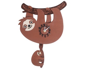 Sloth Personalised Wooden Pendulum Children's Clock