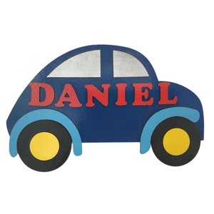 Dark Blue Car Personalised Wooden Door Name Sign/ Plaque