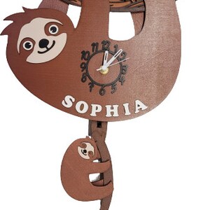 Sloth Personalised Wooden Pendulum Children's Clock image 4