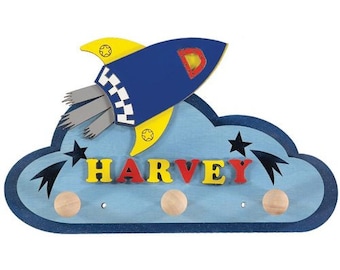 Blue Rocket Personalised Wooden Coat Rack/Hook/Pegs