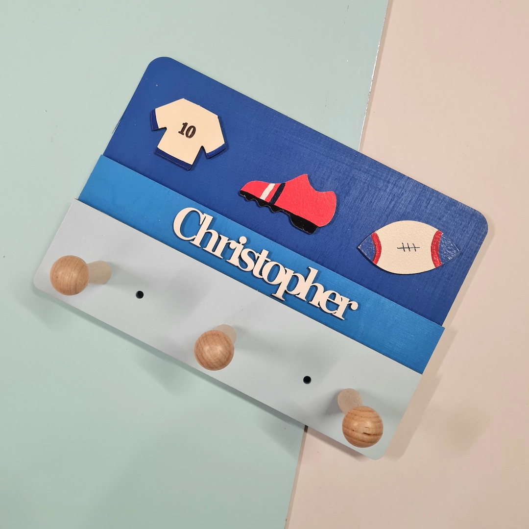 Personalised Sports Wooden Coat Rack/hook/pegs, Football, Soccer, Kids Bedroom Decor Etsy