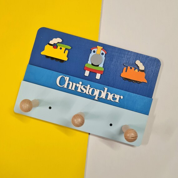 Personalised Train Wooden Coat Rack/hook/pegs, Trains, Kids
