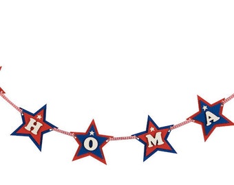 Blue and Red Star Personalised Wooden Name Garland (Price per Letter)