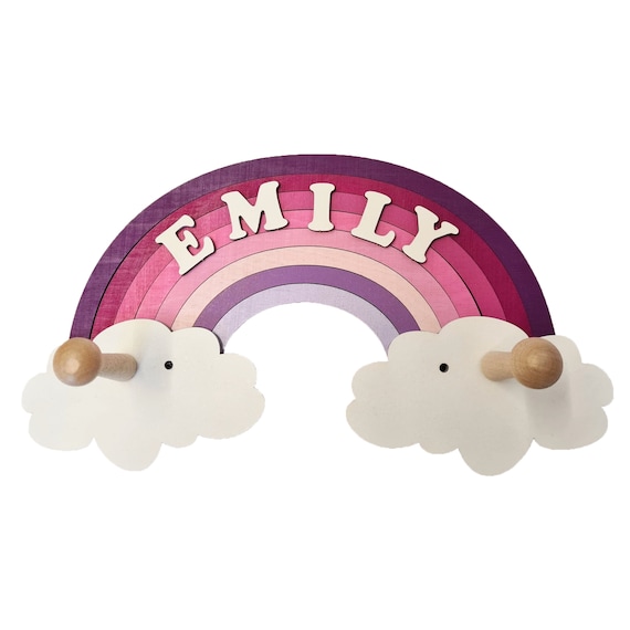 Personalised Wooden Rainbow Pink Coat Hook Etsy