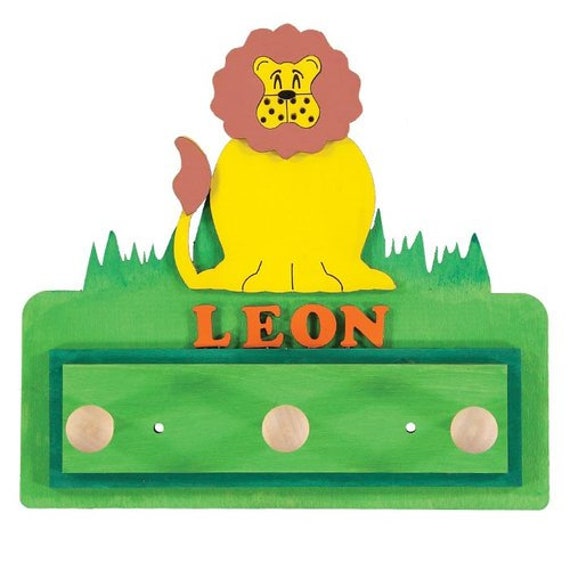 Lion Personalised Wooden Coat Rack/hook/pegs UK
