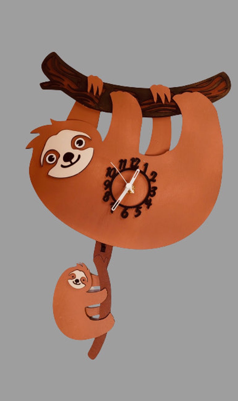 Sloth Personalised Wooden Pendulum Children's Clock image 2