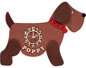 Brown Dog Personalised Wooden Pendulum Children's Wall Clock