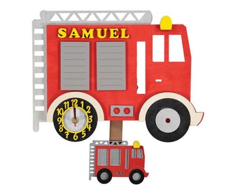 Fire Engine Personalised Wooden Pendulum Children's Wall Clock