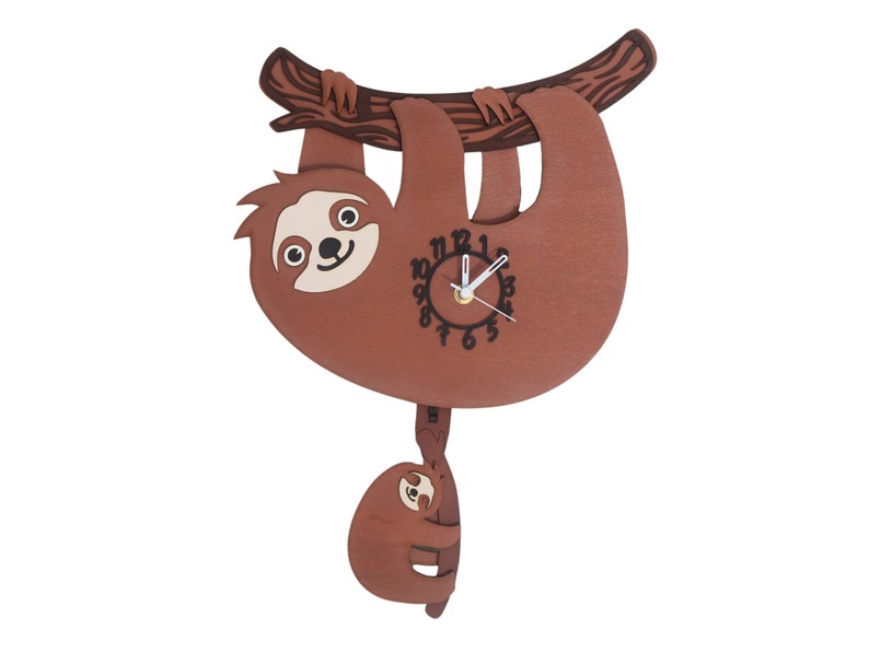 Sloth Personalised Wooden Pendulum Children's Clock image 1