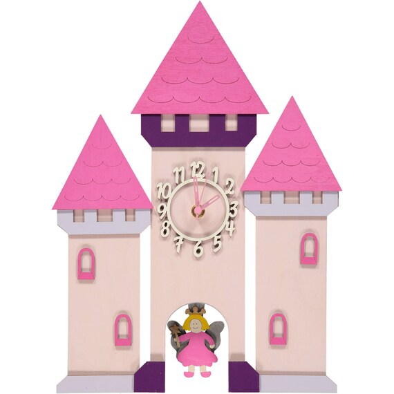 Reloj de péndulo de madera personalizado Castillo de hadas