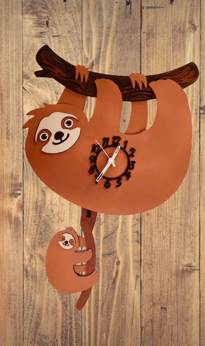 Sloth Personalised Wooden Pendulum Children's Clock image 3