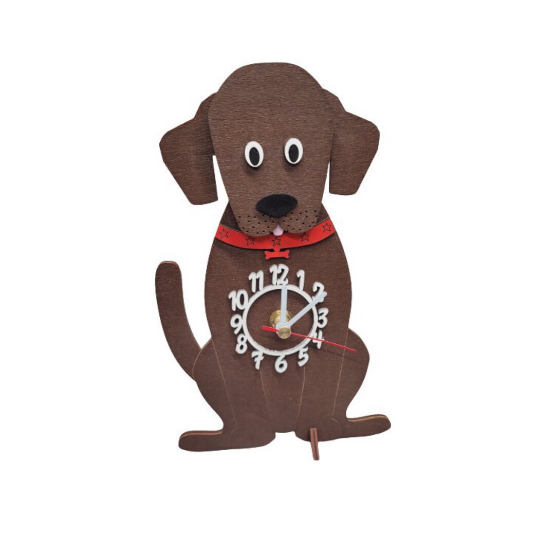 Wooden Dog Mini Freestanding Clock Available in Yellow , Black and ...