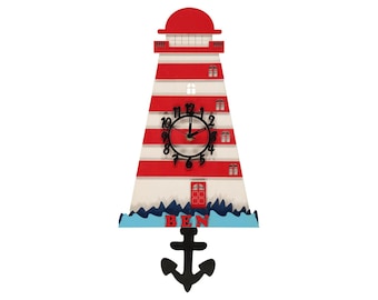 Nautical Lighthouse Personalised Wooden Pendulum Children's Wall Clock