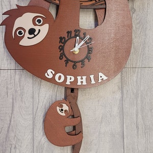 Sloth Personalised Wooden Pendulum Children's Clock image 5