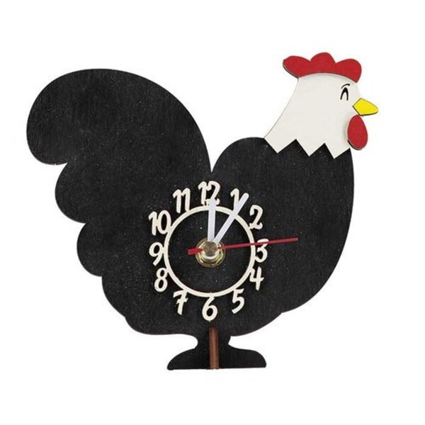 Mini horloge en bois sur pied poulet