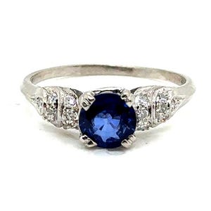 Art Deco Sapphire Diamond Engagement Ring 1.25ct Original 1930&#39;s Dinhofer Bros Platinum
