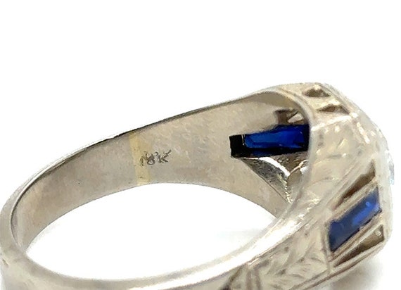 Art Deco Mens Diamond Sapphire Engagement Ring 2.… - image 4