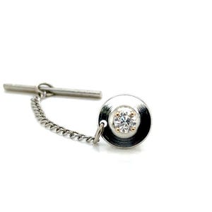 Diamond Tie Tack Pin 14K Yellow Gold Mined D-F VVS Ideal Cut Round Brilliant