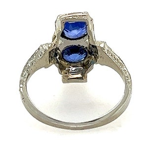 Art Deco Two Stone Sapphire Diamond Cocktail Ring 2ct 18K Original 1920s Antique image 6