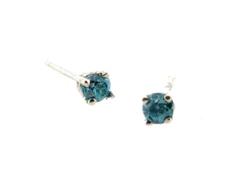 Brand New Fancy Blue Diamond Stud Earrings Mined .27ct 14K White Gold