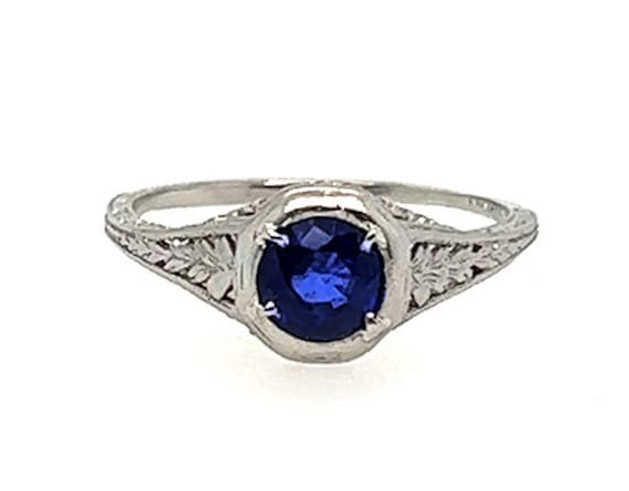 Art Deco Sapphire Ring .57ct Round Original 1930's