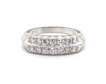 Art Deco Diamond 2 Row Wedding Band Anniversary Ring .50ct Original 1940's 14K