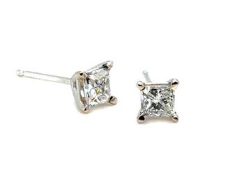 BRAND NEW Diamond Stud Earrings Mined .50ct Princess F-G SI 14K White Gold