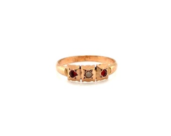 Victorian Pearl Garnet Baby Ring Mined 14K Yellow Gold Antique Original 1880's