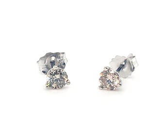 Fancy Brown Diamond Stud Earrings .41ct Round Brilliant 14K White Gold