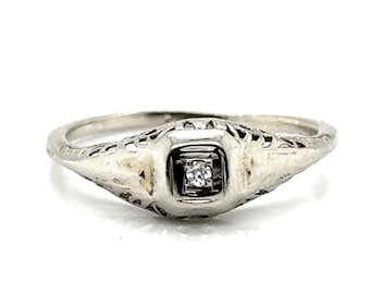 Art Deco Diamond Ring Old Mine Cut Vintage 18K Antique Filigree Original 1920's