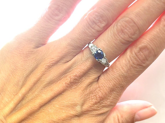 Art Deco Sapphire Diamond Engagement Ring 1.50ct … - image 6