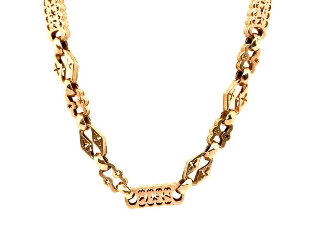 Victorian 9K Yellow Gold Engraved Chain Antique Vintage Original 1860's ...