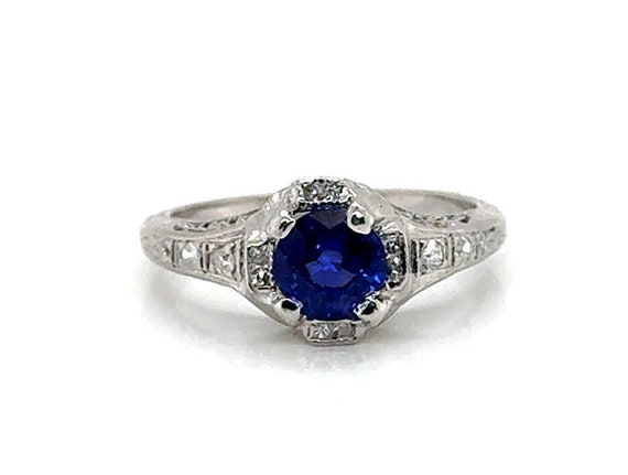 Art Deco Kashmir Sapphire Diamond Engagement Ring 