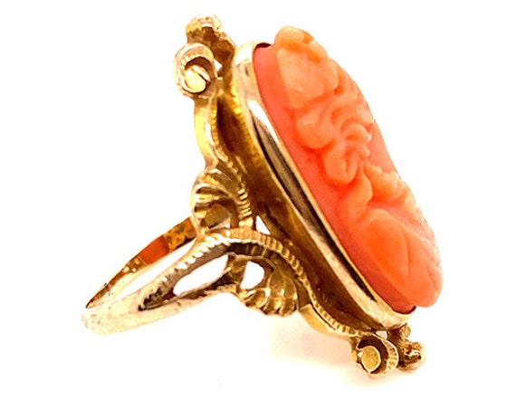 Art Noveau Hand Carved Angel Skin Coral Ring Orig… - image 3