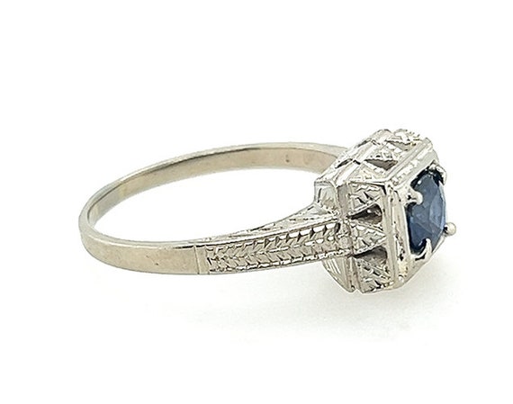 Art Deco Sapphire Engagement Ring .70ct 18K Solit… - image 3